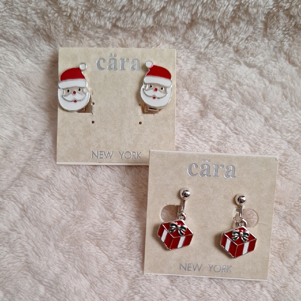 Santa and Gift Clip-on Earrings - Red and White